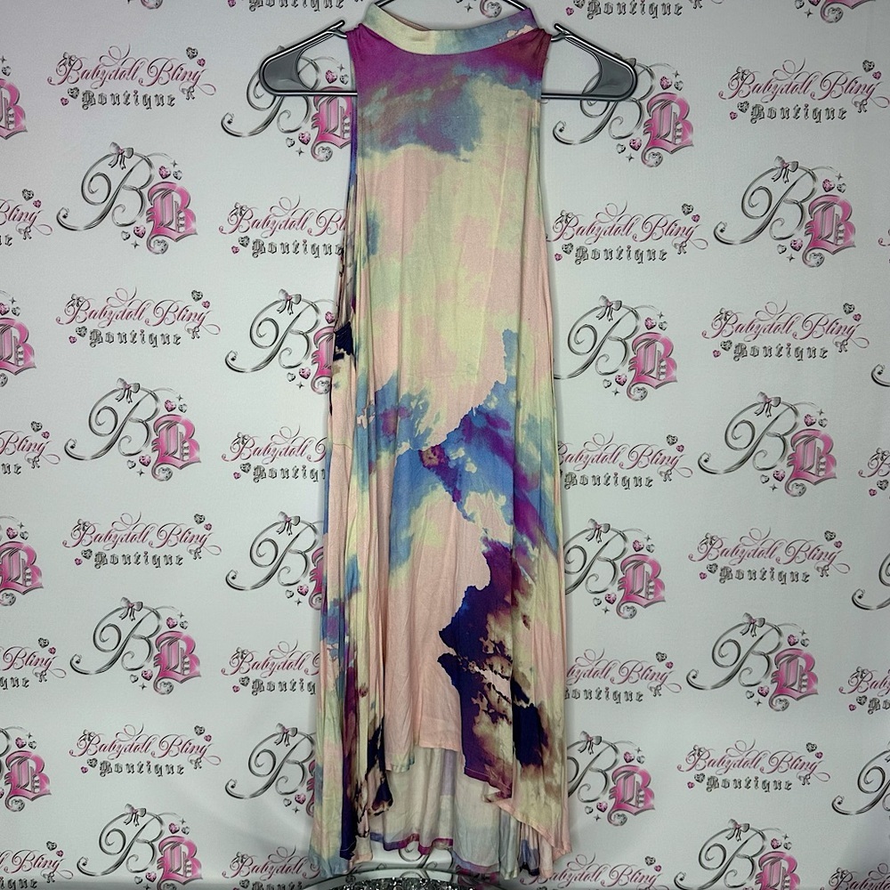 Some days lovin dress water color tie dye effect mock neck halter soft beach